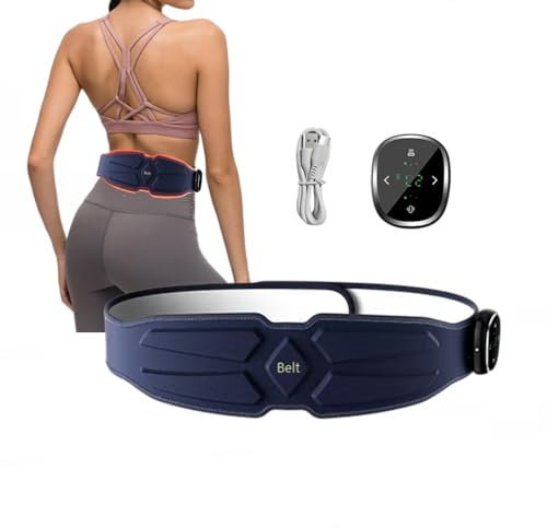 Beheizter EMS-Bauchmuskelstimulator – 3 Modi & 16-stufig einstellbarer Bauchmuskeltrainer mit Digitalanzeige, 110 cm (43,3 Zoll) langer Muskelaufbaugürtel für Bauchfettverbrennung,Körperformung