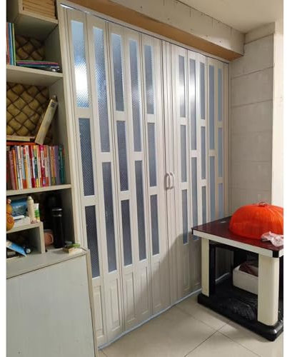 CHZDPP Teleskop-Falttüren Akkordeon-Schiebetüren mit Griffen/Glas/Schrauben, Raumteiler Tor für Küche Schlafzimmer Wohnzimmer, Anpassbare PVC Bifalttüren für Privatsphäre(70x240cm/27.6x94.5in)