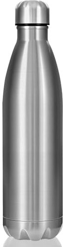 Gourde Isotherme en Acier Inoxydable 750ml - Bouteille d'Eau Réutilisable Double Paroi [24h Froid/12h Chaud] - Sans BPA & Étanche Anti-Fuite, Thermos Métallique pour Sport, Gym, École(Argent)