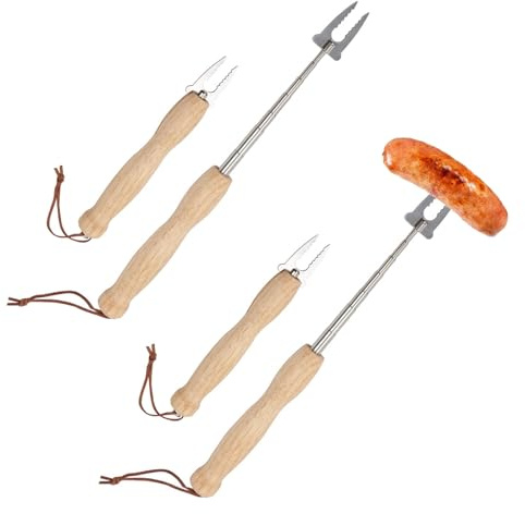 Pilyero 2 Pièce 80cm Brochettes Télescopiques, Rétractable Telescopic Barbecue Skewer, Brochettes Télescopique Portable pour Barbecue, Feu et Camping