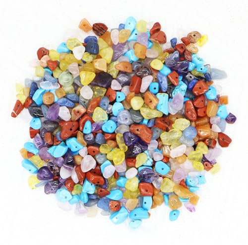Topzora Perline per braccialetti, 7 chakra, 400 pezzi, perle di cristallo irregolari, 5-8 mm, con 2 metri di corda da infilare per braccialetti, collane, orecchini, gioielli, fai da te