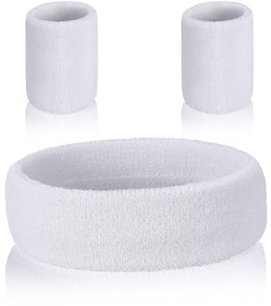 Nevoluxer 3 Pièces Bandeau & Bracelet Sport | Coton Respirant | Anti-Transpiration pour Basket, Tennis, Course | Taille Unique Femmes & Hommes