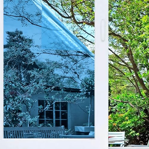 Vinilo Adhesivo para Cristales Efecto Espejo. Lámina Protección Solar de Ventanas. Pegatina Oscura para Vidrios. Polarizado Doméstico Unidireccional. Uso Doméstico y Profesional. 50X300 CM