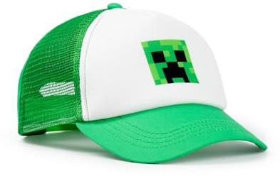 Minecraft Creeper Green Snapback Cap | Adjustable Mesh Back Hat for Boys | Kids Minecrafters Gaming Headwear Merchandise | Curved Peak Baseball Cap for Children Merch