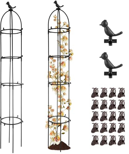 APACALI Paquete de 2 obeliscos de jardín de 155 cm, obeliscos resistentes para plantas trepadoras, enrejado de jardín para plantas trepadoras, soporte negro para plantas trepadoras para flores en