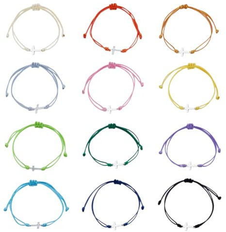 DELORIGIN 36 Stück Freundschaftsarmband Mit Kreuz Für Damen Und Herren Verstellbar Mit Schnur Kreuzanhänger Seil Kordel Handgefertigt Armband Für Taufe Gebet BFF Glücksgeschenk