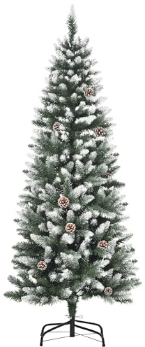 HOMCOM Künstlicher Weihnachtsbaum 150 cm mit Kunstschnee Grün+Weiß | Christbaum, 464 Astspitzen, Faltbarer Standfuß, für Weihnachtsfest, Indoor