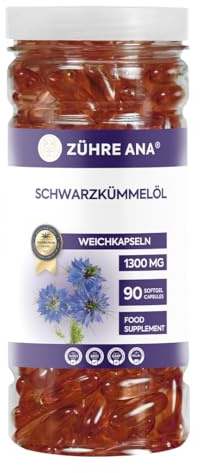 Zühre Ana Olio di cumino nero Softgel 1300 mg – 90 capsule | Olio di cumino nero puro spremuto a freddo in forma di gel morbido leggermente ingerito
