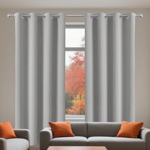 YUJINLIU Gardinen Kurz Vorhang Stores 120 x 280 cm Thermogardine Kälteschutz Warm Hitzeschutz Balkontür Gardine mit Ösen Vorhänge Vielen Farben Und Größen für Schlafzimmer, Hellgrau