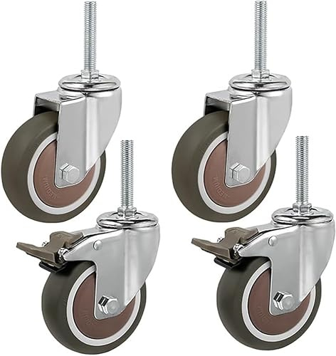 Vástago De Rosca M12×60mm Ruedas De Alta Resistencia con Freno 3 Ih/4 Ih 400kg Carro Giratorio Universal Industrial Ruedas De Andamio Ruedas De Andamio, Marble, 4 Inch