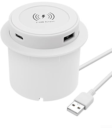 TDCuizent Station de charge rapide sans fil 3 en 1 avec charge rapide de 10 W pour smartphone, montre intelligente, écouteurs, bureau compact, pop-up, prise USB intégrée, matériau ABS pour table de
