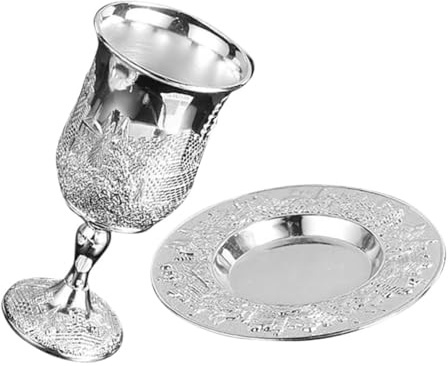 AUTSUPPL Copa de Plata Chapada para Vino Kiddush con Platillo Copa de Cáliz Elevada para Pascua y Shabat Opción de Regalo Elegante para Celebraciones Tradicionales