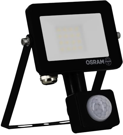 Osram Projecteur LED LUX moderne 10 W, 900 lm, 4 000 K, spot extérieur, capteur, IP65, aluminium noir, verre dépoli
