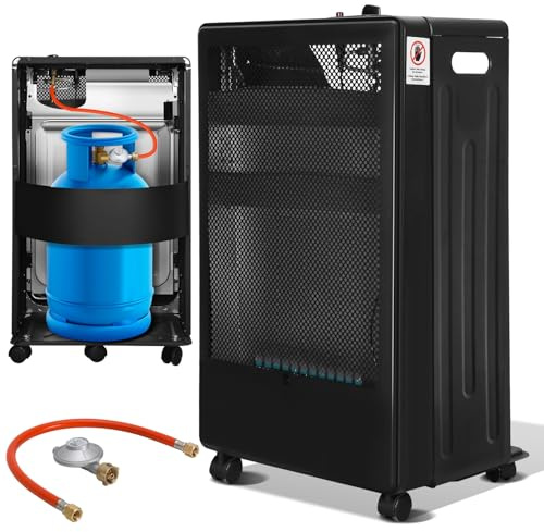 Tysobes Gasheizer 3800 Watt Gas Heizstrahler inkl. Gasdruckregler Gasschlauch, Gasheizofen Gasheizgerät, Gasheizung für Innenräume, für Gasflaschen bis 15kg