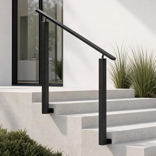 Geländer Außen, 2–3 Stufen, Treppengeländer Außen, Verstellbarer, Geländer Treppe Metall, Treppengeländer Innen Seitliche Montage, Handlauf Treppe Schwarz für Villen, Flure, Wohnungen