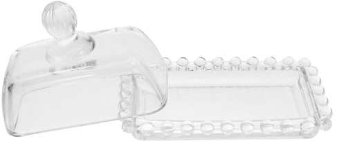Angoily Beurrier en Verre Transparent avec Couvercle Bonbonnière Mini 1 Pièce Plat à Dessert Décoré de Perles pour Beurre Gâteau et Rangement Frais au Réfrigérateur