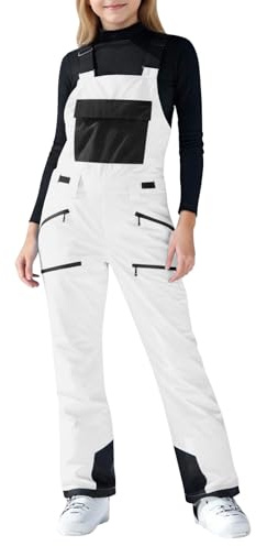 gsatuba Kids Snow Pants Boys and Girls Fashion Waterproof Ski Bibs Winter Warm Strap Shoulder Insulated Child Overalls kids snow pants White Size 8-9