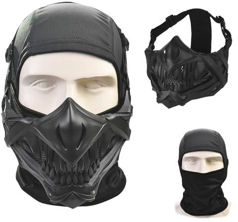 Airsoft Half Face Masks and Balaclava Cap - Tactical Face Protection Mesh Mask for Halloween Cosplay Paintball CS Games (Black +Balaclava)