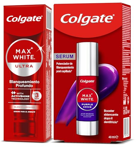 Colgate - Pack Sérum Blanqueador Dental Instantantáneo + Pasta de Dientes Blanqueadora Max White Ultra Active Foam - Con Flúor - Elimina las Manchas y Corrige el Color - Esmalte Seguro