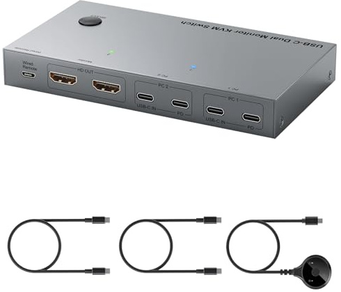 FHGSPQWM KVM Switcher USB C Dock Enables 2 Laptops to Share Double 4K Monitor 4 USB3.0 Devices with 80W Power USB C KVM Double Monitor