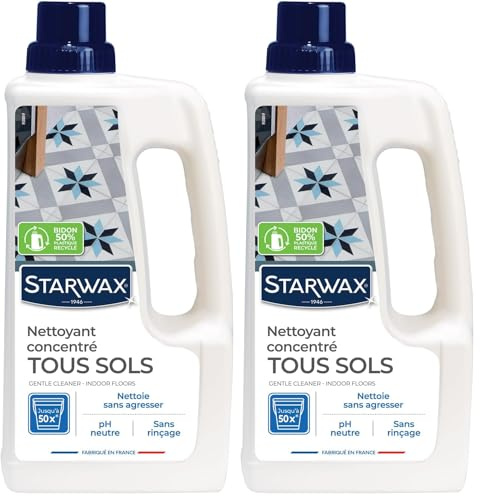 STARWAX - Nettoyant Concentré pour Sols Intérieurs - Nettoie et Dégraisse Tous les Sols Mats et Brillants - Sans rinçage - Pour Usage Régulier - Fabriqué en France - 1L - jusqu'à 50 nettoyages