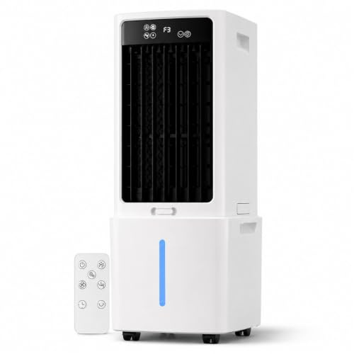 Ventilador de Agua 12L para Dormitorio, Enfriador Evaporativo Portátil de Bajo Consumo, Climatizador de Aire con Mando a Distancia y Temporizador, para Personas Mayores y Habitación