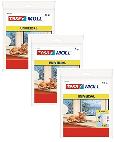 Tesa 05452-00101 Tesamoll Universal Schaumstoff Fenster/Türdichtung, 1-5 x 15mm, 10m, weiß (3x)