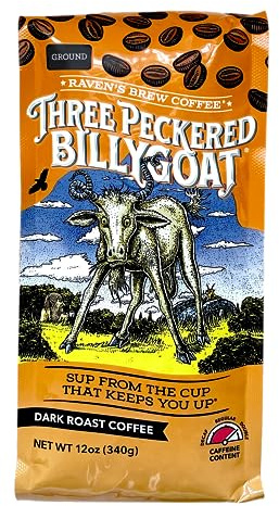 Raven's Brew Coffee High Caffeine Coffee Dark Roast Ground - Three Peckered Billy Goat 12oz