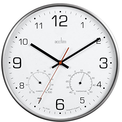 Acctim 29147 Komfort Metal Non Ticking Wall Clock with Thermometer and Hygrometer