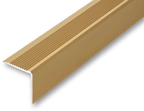 NALine® 43 x 43 x 900 mm Treppenwinkel goldfarben gebohrt inkl. Montageset Treppenkantenprofil Treppenkante grob gerieft, stabil und rutschhemmend Innenmaß 40 x 40 mm
