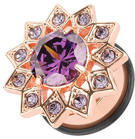 Piercingfaktor Flesh Plug Ohr Piercing Edelstahl Stern mit Kristall Rosegold IP