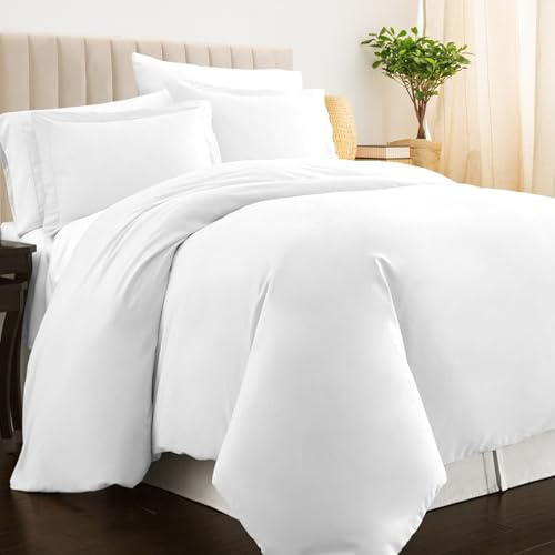 PIZUNA 100% Cotton Single Duvet Cover Set White, 400 Thread Count Long Staple Cotton Duvet Cover Single 140x200cm, Soft Sateen Weave Quilt Cover with Button Closure (Single Duvet Cover) | Long Staple Cotton, 140x200cm, Soft Sateen Weave Quilt Cover with Button Closure