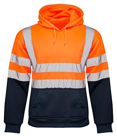 shelikes Mens Hi Vis Hoodies 2 Tone Sweatshirt Workwer Tops Pull Over Security Hoody Top