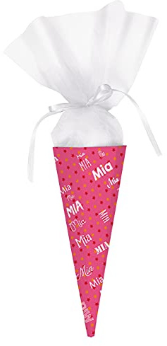 Striefchen® Namens-Zuckertüte in Rosa oder Blau perfekt zur Einschulung - eckig Rosa - 28 cm
