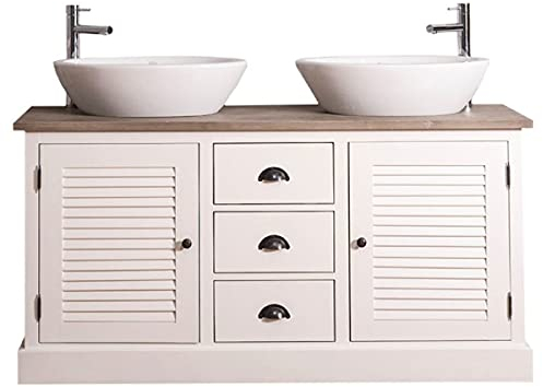 Casa Padrino Landhausstil Doppel-Waschtisch mit 2 Türen und 3 Schubladen Creme/Naturfarben 150 x 51 x H. 75 cm - Badezimmermöbel im Landhausstil