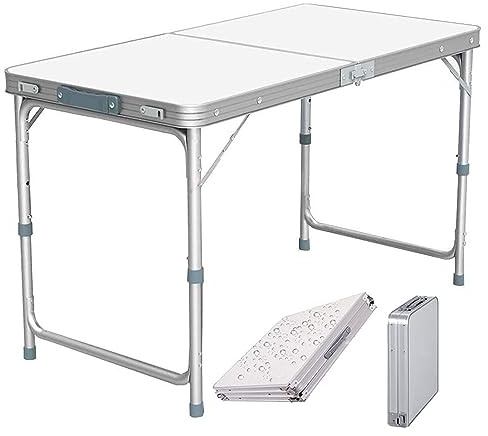 Table Pliante Portable en Aluminium de 120 cm - Table de Camping - 3 Vitesses réglable en Hauteur - Table Pliante en Aluminium léger - Dimensions dépliée : 120 x 60 x 70 x 62 x 55 cm