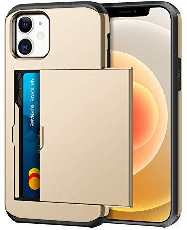 Coolden Compatible with iPhone 12/12 Pro (6.1 inch) Case Shockproof Case iPhone 12 Wallet Case Protective Case Rubber Bumper Phone Case Card Holder Slot Wallet Case Cover Gold
