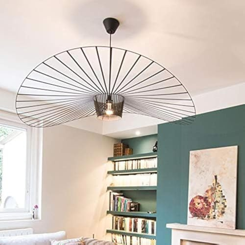 Hängeleuchte Vintage Wohnzimmer LED Vertigo Pendelleuchte (Licht Höhenverstellbar) Fiberglas/PU Hut Lichter E27 Kronleuchter für Restaurant Schatten (120cm, Schwarz)