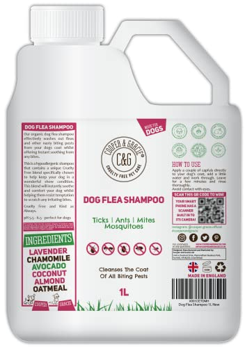 Dog Flea Shampoo for Itchy Skin 1 Litre - Medicated Flea & Tick Shampoo for Sensitive and Smelly Dogs and Puppies - Antibacterial & Anti-Fungal Grooming Treatment