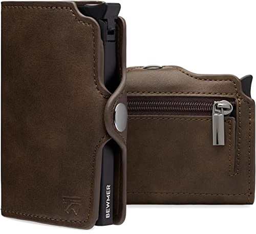 BEWMER Cartera Tarjetero 1 para Hombre y Mujer - Billetera Pequeña Porta Tarjetas con Protección RFID y Clip de Fibra de Carbono para Guardar Billetes