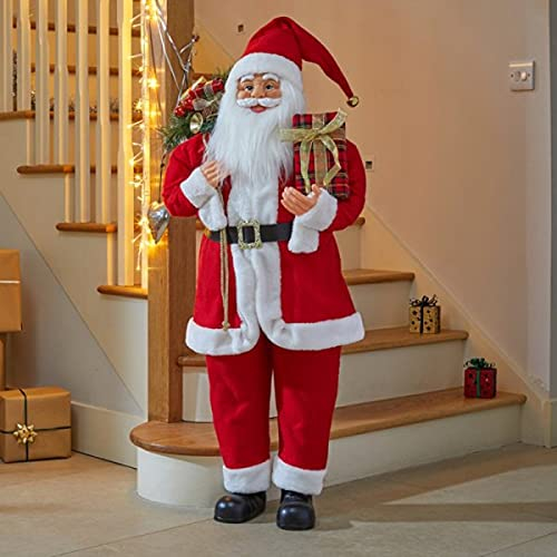 Marco Paul 110cm Standing Santa Claus Christmas Decoration - Extra-Large Freestanding Father Christmas Figure in Red & White - Grand Indoor Xmas Display Ornament for Home Entrances & Shop Windows