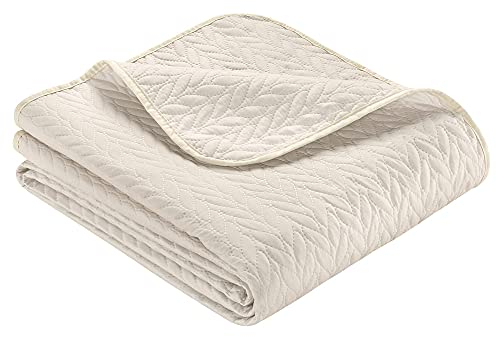 Ibena Nancy Tagesdecke 220x250 cm Tagesdecke Bettüberwurf beige leichte Decke mit Zopfmuster