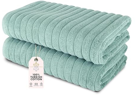 Classic Turkish Towels CTT - Premium 2 Piece Jumbo Bath Sheets, 100% Turkish Cotton, Absorbent & Ultra Comfy Bath Towel Sheets for Hotels & Spa | 40x65 (Spa Green)