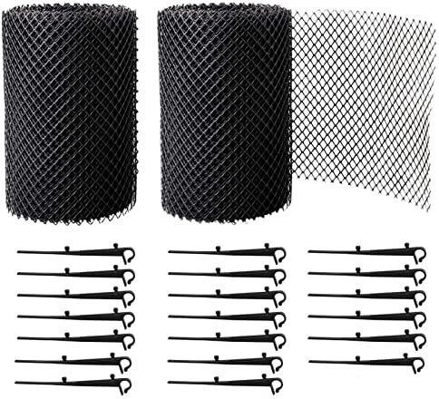 KMERCE 2 Rouleaux Grilles de Protection de Gouttière durable en PP, Protège Toiture et Protection contre Feuille + PLUS 24 Crochets de fixation+18cm de largeur+16m de longeur