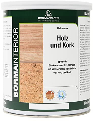 1 L BORMA Kork und Holz Spezial-Klarlack auf Wasserbasis Acryllack Transparent (Hochglanz)