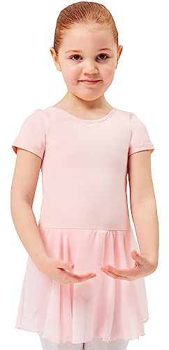 tanzmuster Ballettkleid Mädchen Kurzarm - Lucy - Gr. 92-170 - weiche Baumwolle - Chiffon Röckchen - Ballett Trikot für Kinder
