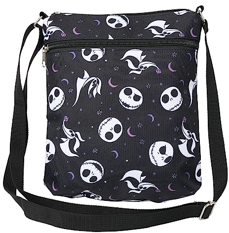 Disney Crossbody-Taschen für Damen, Nightmare Before Christmas Geschenk, Jack Skellington Movie Black Vegan, kleine Umhängetasche, Reisetaschen für Frauen, Alltag, Halloween, Reisepass, Erwachsene und