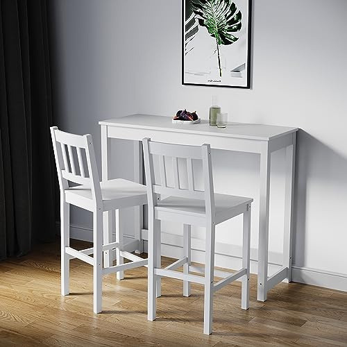 ELEGANT Solid Pine Wood 3 Piece Dining Table Set Furniture, 110x40x91cm