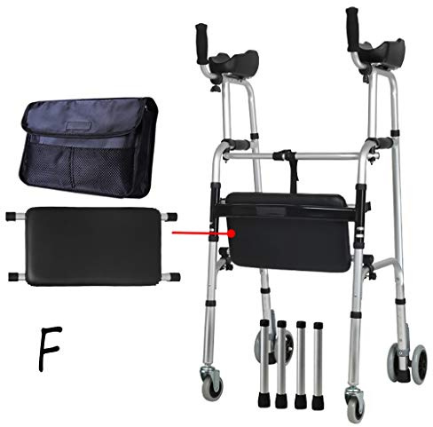 Roll-Gehgestell mit Armlehnen-Stützpolster/zusammenklappbarem, leichtem Aluminium – höhenverstellbar – Toilettengestell, Toilettenarmlehne – Gehhilfe für ältere Menschen (vier Räder + Sitze + Tasche)