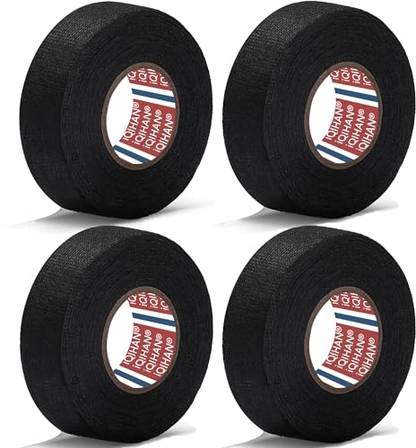 Cuckyzirl Gewebeband - 4 Stück Kfz Kabelbaum Klebeband Elektriker Band - 19mm x 15m Gewebeband Panzerklebeband Hitzebeständiges Kabelbaum Filzband Isolierband für Auto Elektrisches Kabel Schwarz